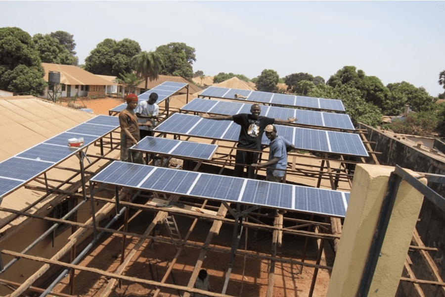 This installation of off-grid solar panels in Africa took place at a location for which NASA POWER data is readily available. (Credit: Jon Shaneyfelt, SIL International)